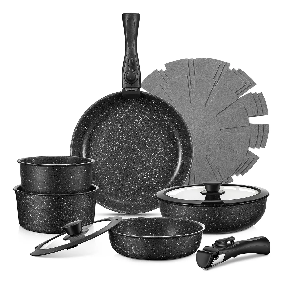 Juego De Ollas Y Sarten Bateria De Cocina Extraíble 15pcs