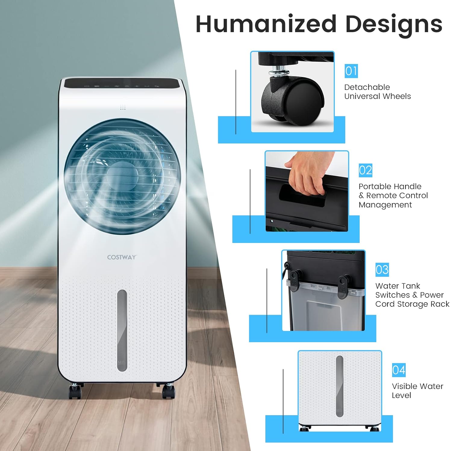 ARLIME Enfriador de aire evaporativo, acondicionador de aire y humidificador port&aacute;til 3 en 1, ventilador de CA con 3 modos, ajustes de 24 velocidades-caja de cristal de hielo del ventilador de aire acondicionado universal