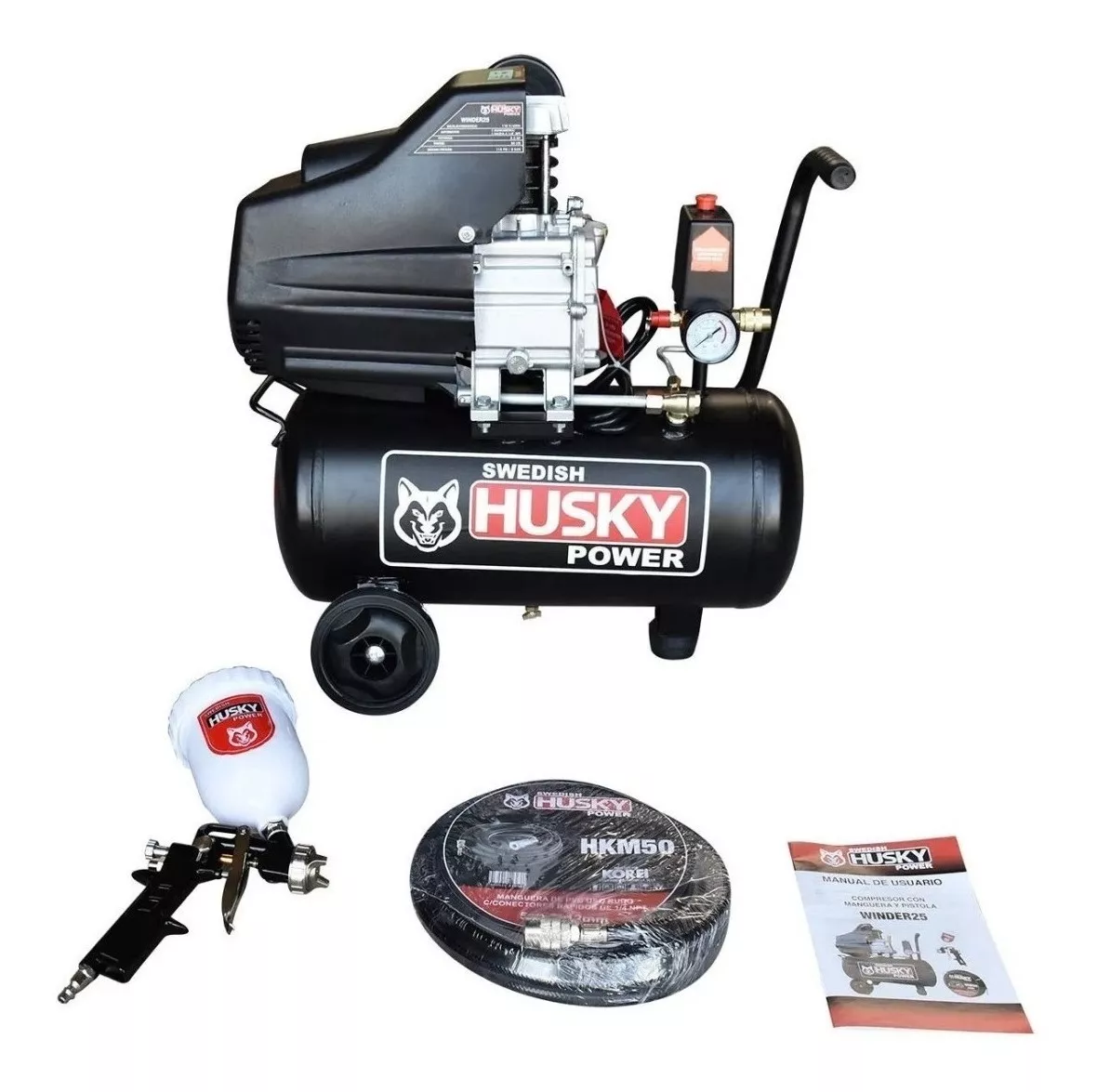 Compresor de aire el&eacute;ctrico port&aacute;til Swedish Husky Power Semiprofesional Winder25n 25L 2.5hp 127V
