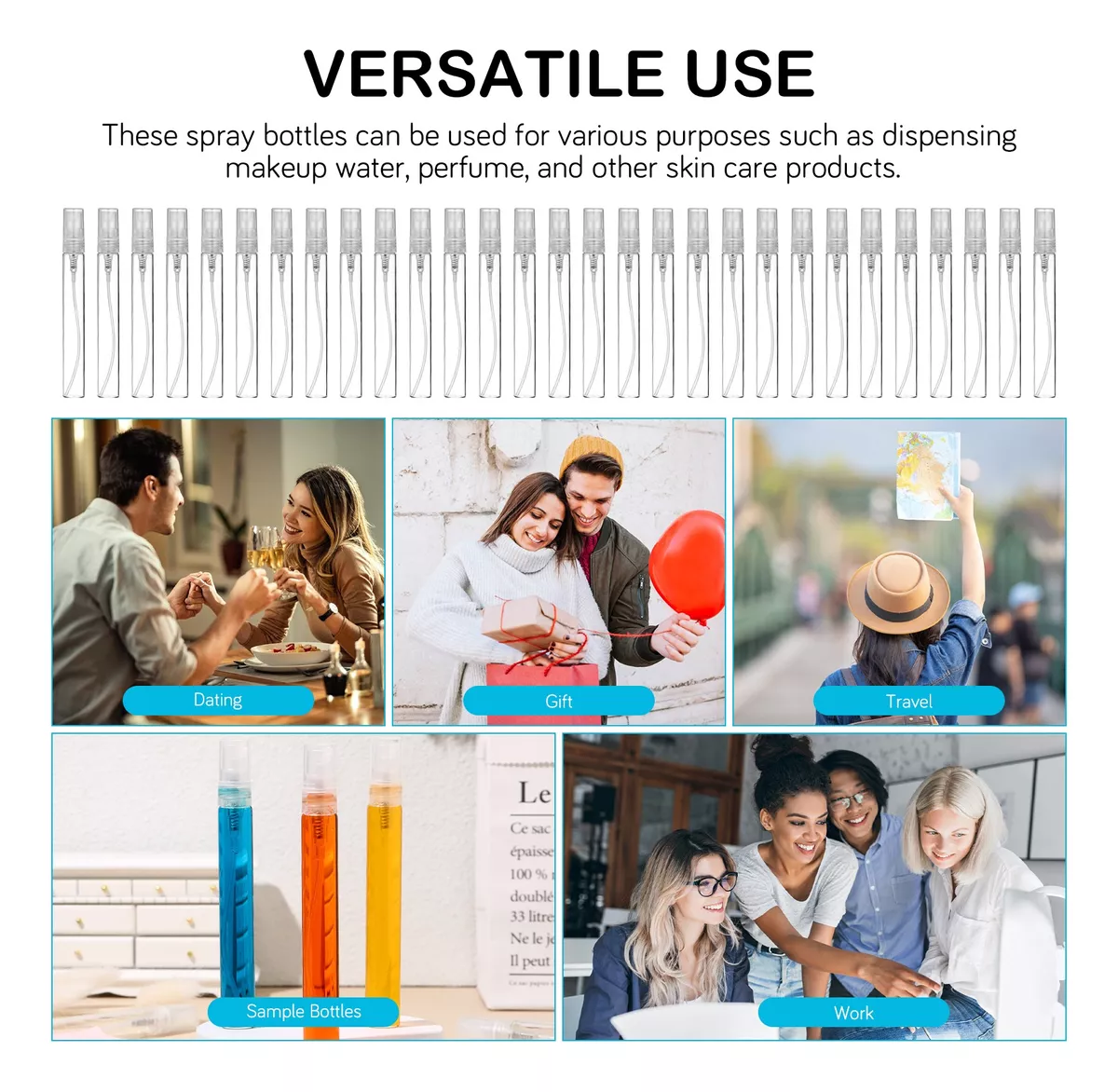 70 Pcs 10ml Mini Botellas Spray Perfume Vidrio Recargables