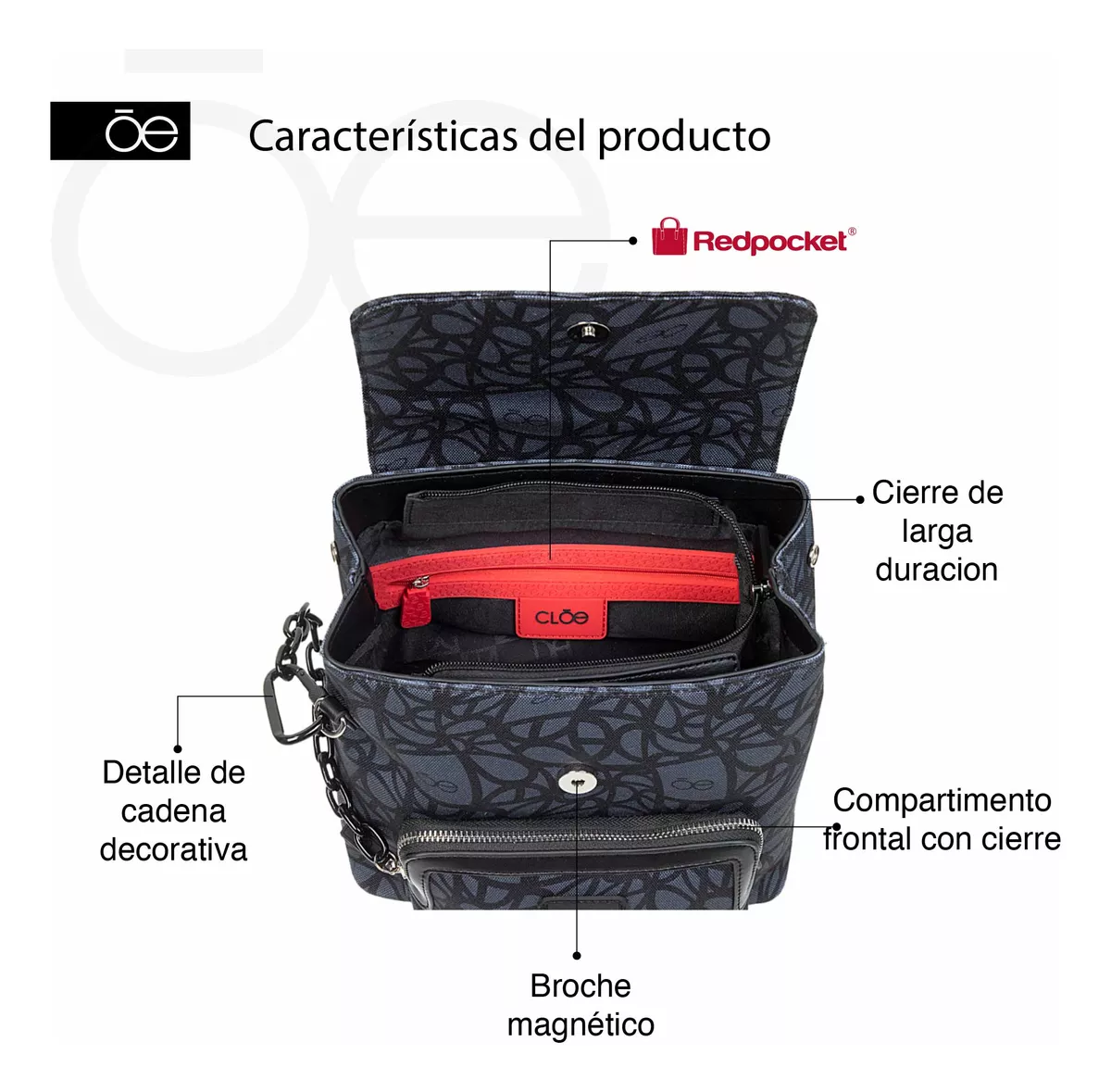 Mochila Mediana Cloe Para Mujer Solapa Con Cierre Magnético
