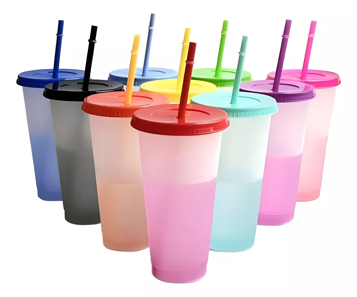 Vasos Magicos Cambian De Plastico Con Popote 700 Mi 10pzs
