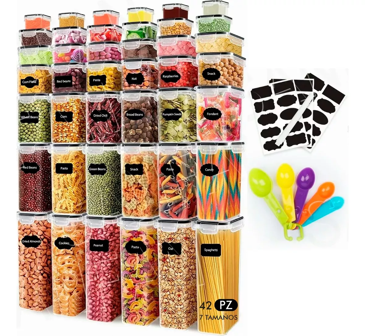 kit 42 Recipientes Herm&eacute;ticos Con Tapa Multiusos Alimentos