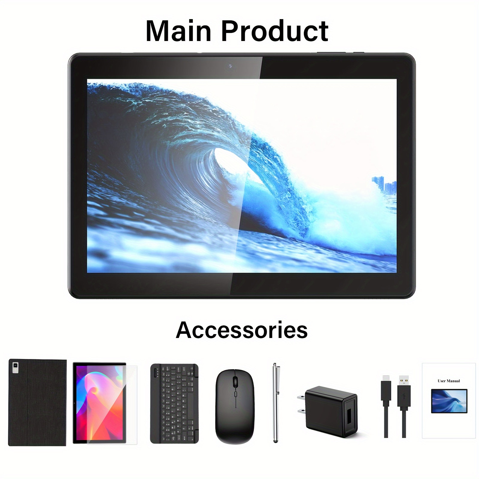Tablet con Teclado, Tablet 2 en 1, 6GB+128GB, 1TB Expandible, Tablet Android 13, Tablet de 10 Pulgadas con Funda, Ratón, Stylus, Batería 8000mAh, WiFi 2.4G/5G, GPS, Tablet PC Certificado
