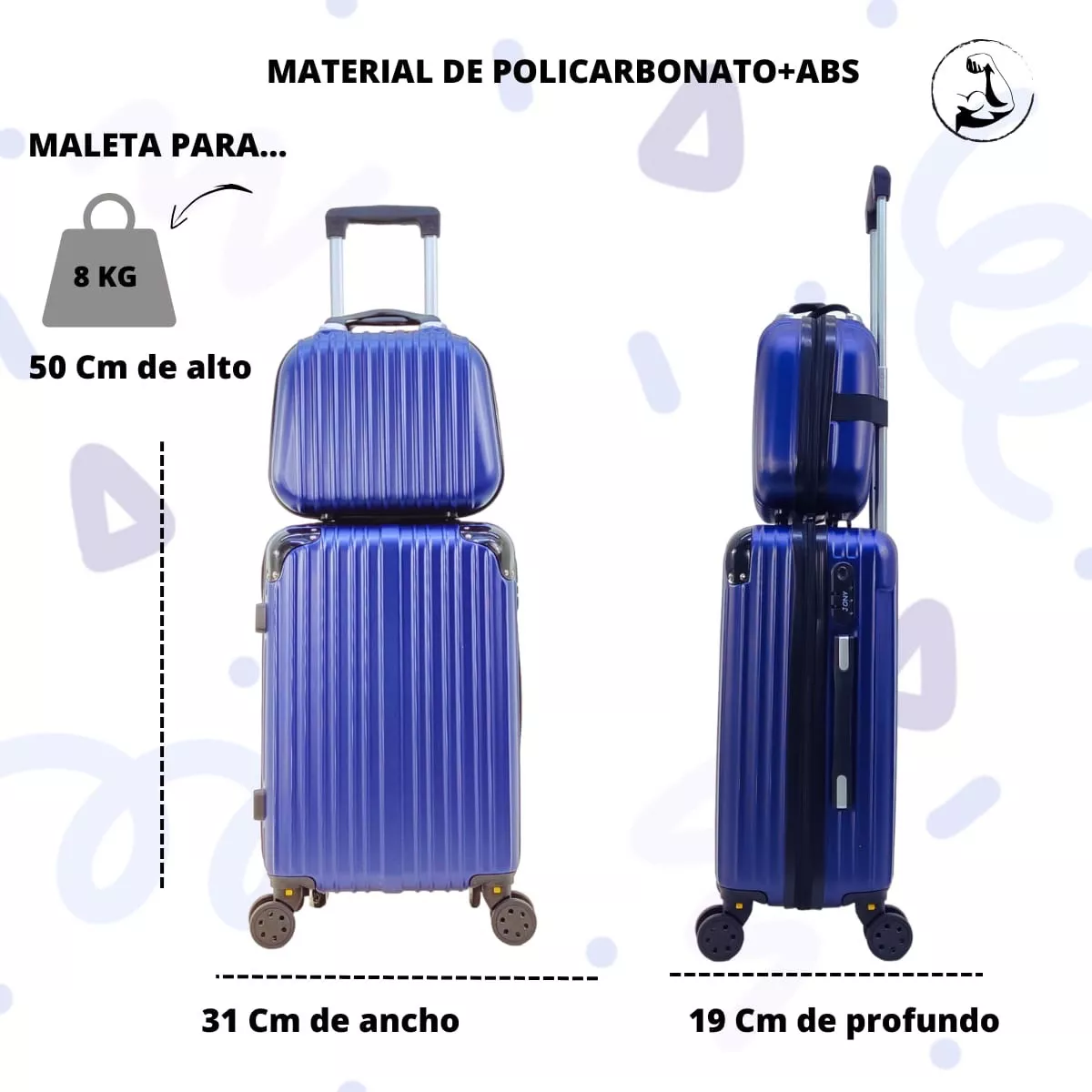 kit Maleta 8 Kg + 10 Kg + Neceser 3 Pz Sin Documentar Ligera