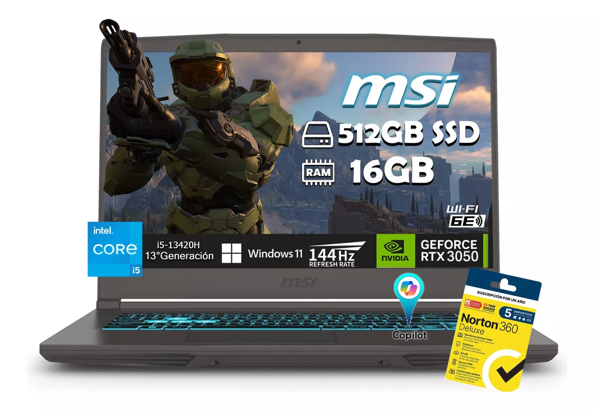 Laptop Gamer Msi Thin 15 B13uc Intel Core I5-13420h 512gb Ssd 16gb Ram Geforce Rtx 3050 Full Hd 1920x1080 144 Hz W11 + Antivirus Norton