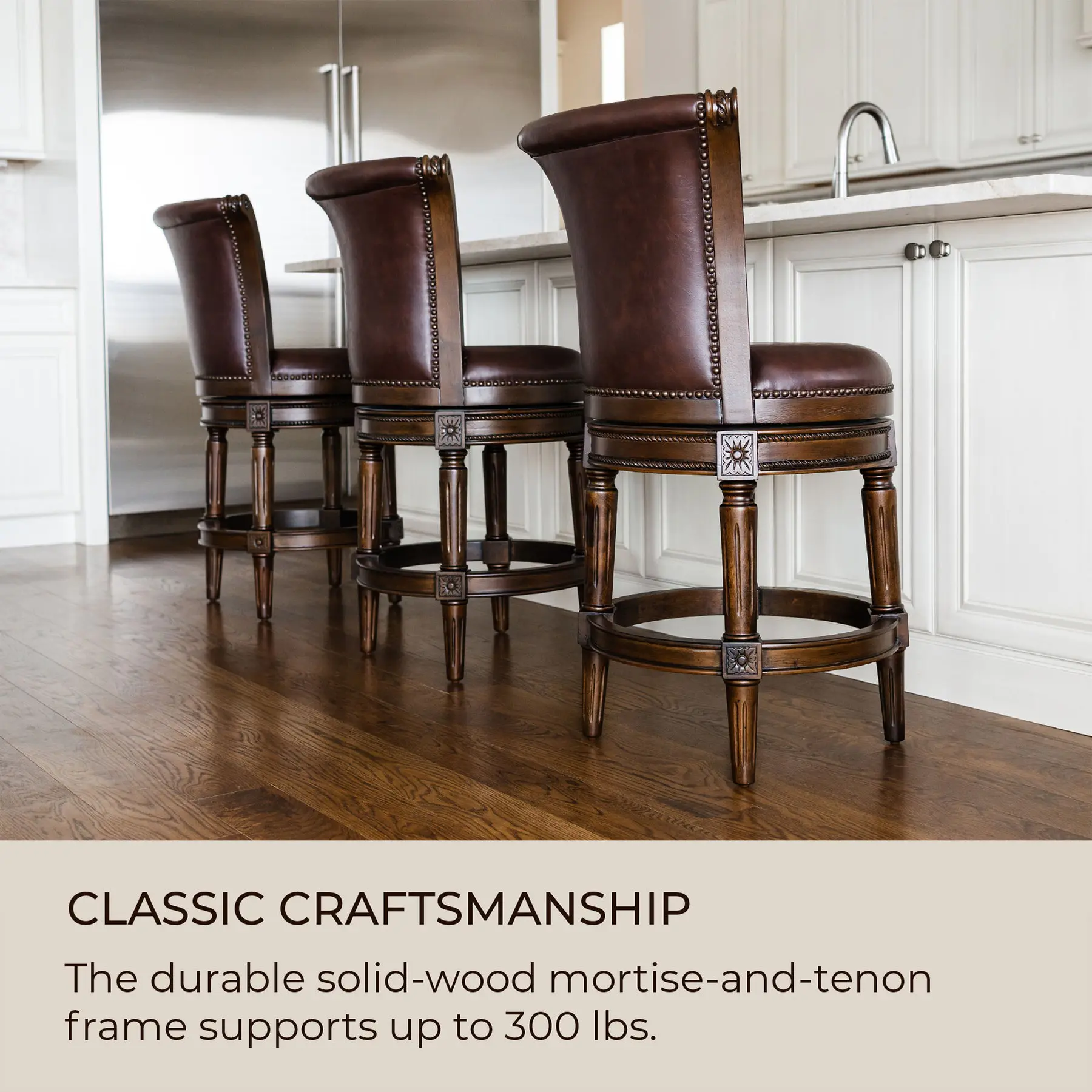 Maven Lane Pullman High-Back cocina Swivel Bar Stool, Dark Walnut, set de 4