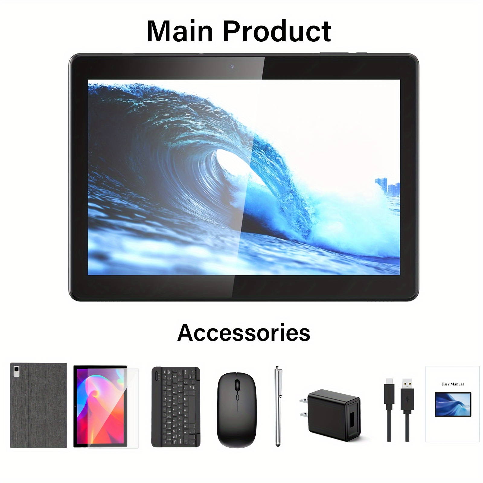 Tablet con Teclado, Tablet 2 en 1, 6GB+128GB, 1TB Expandible, Tablet Android 13, Tablet de 10 Pulgadas con Funda, Ratón, Stylus, Batería 8000mAh, WiFi 2.4G/5G, GPS, Tablet PC Certificado