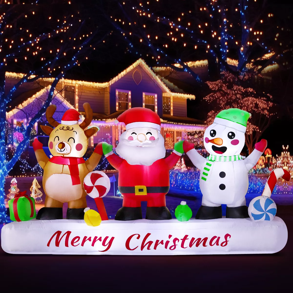 2,6m Decoraci&oacute;n Navide&ntilde;a Inflable Reno Mu&ntilde;eco De Nieve Pap&aacute;