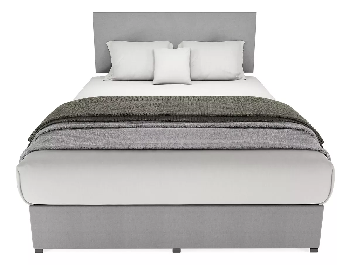 Cama Recamara Base Cabecera Urban Matrimonial Madera Tapiz Lino Gris