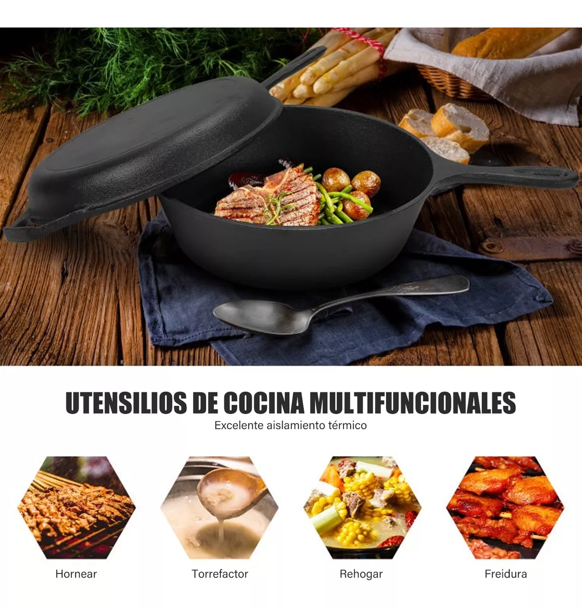 Sartén De Hierro Fundido Antiadherente Para Cocina, 2 Piezas