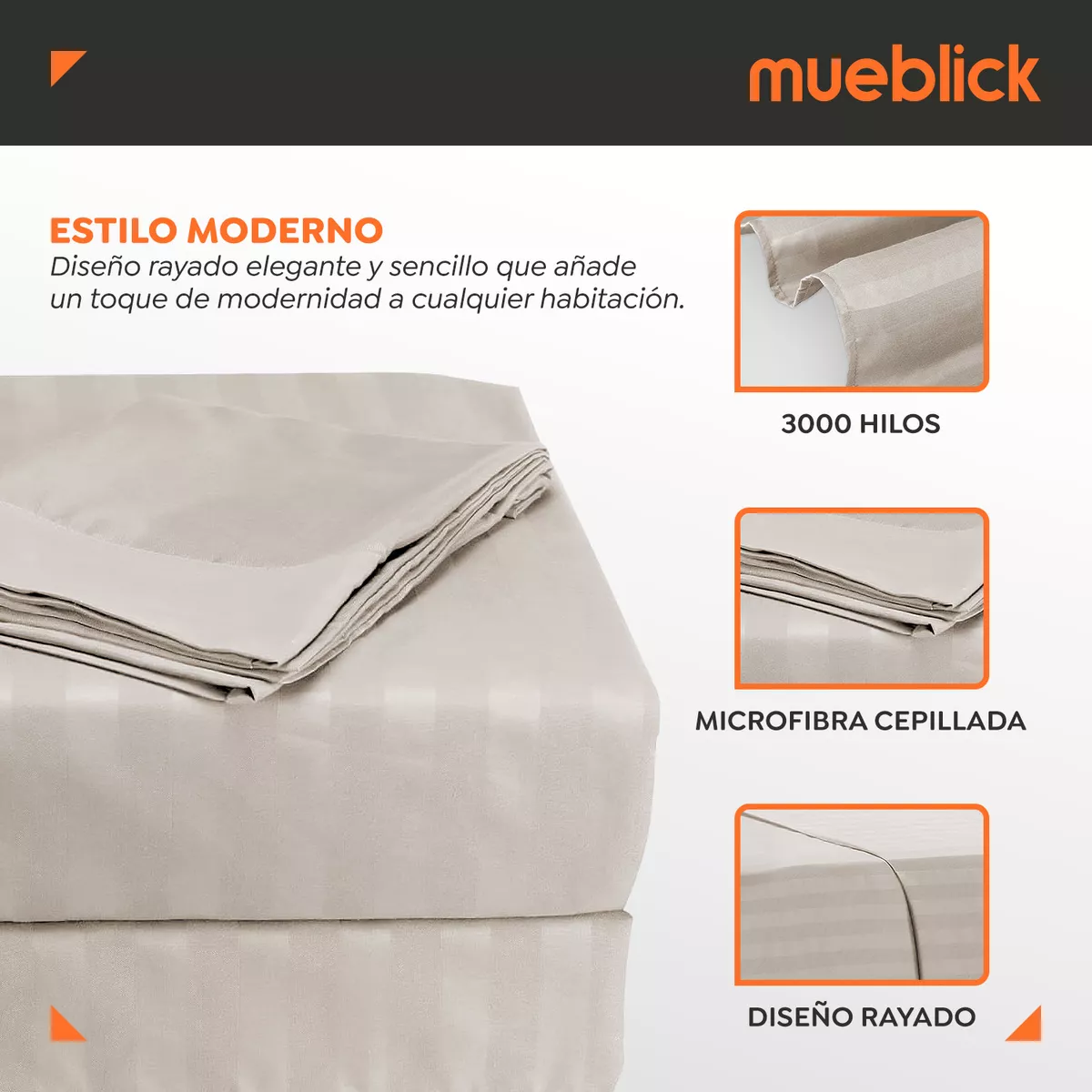 Juego De Sábanas Individual 3200 Hilos Egipcian Suave Blick