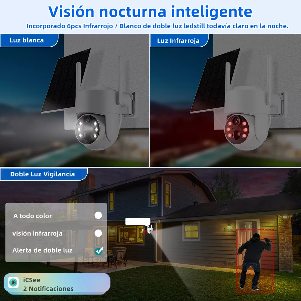 Cámara De Seguridad Solar Baterías Hd Wifi Visión Alarma