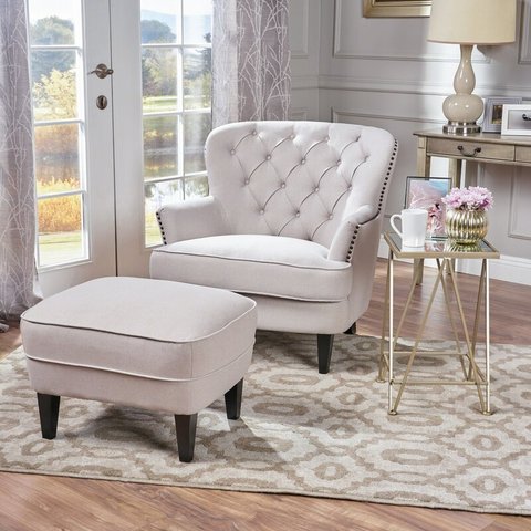32” Wide Tufted Wingback Chair y Ottoman