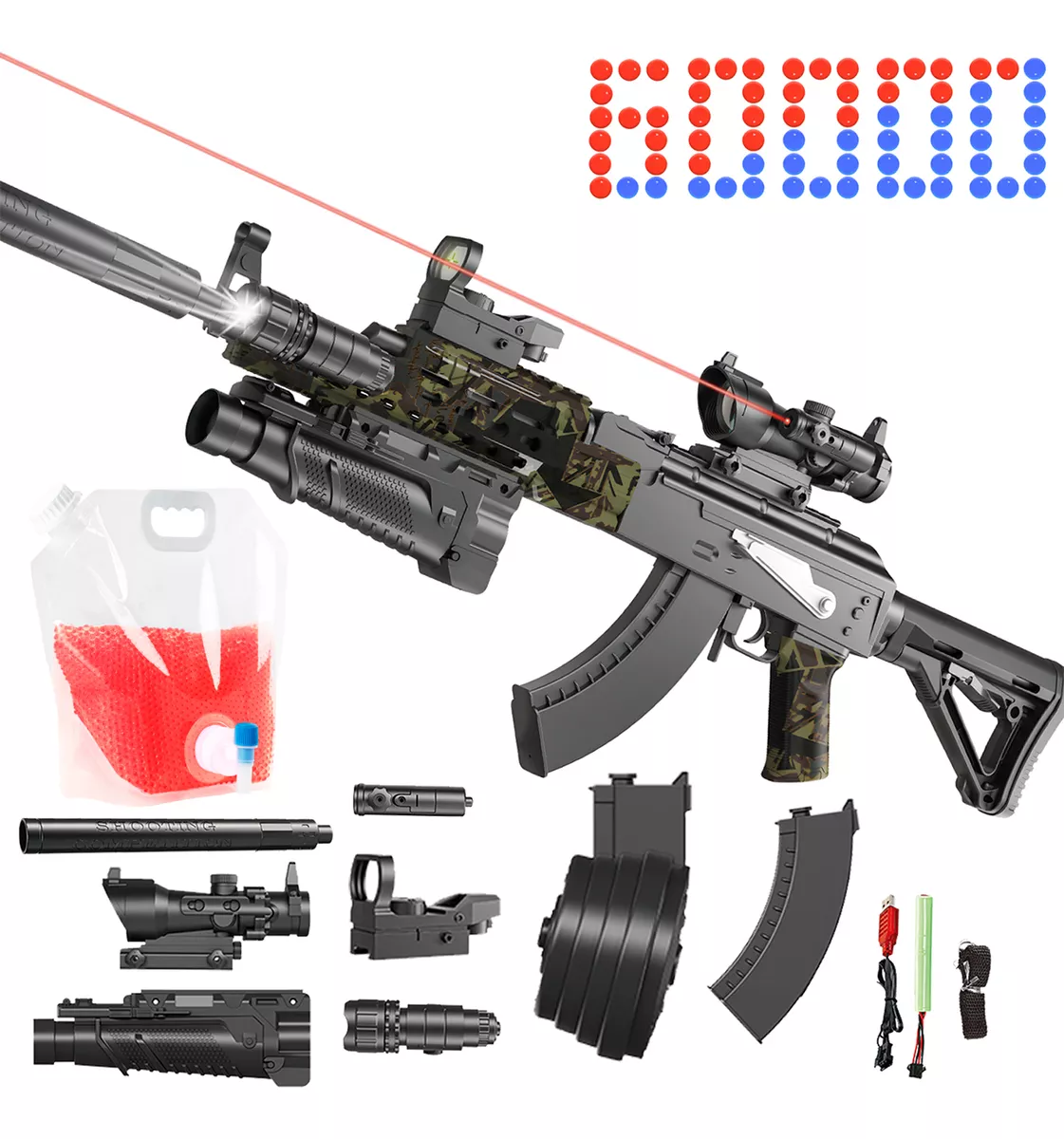 Pistola De Hidrogel Ak47 Lanzador Gel Automática Con Láser