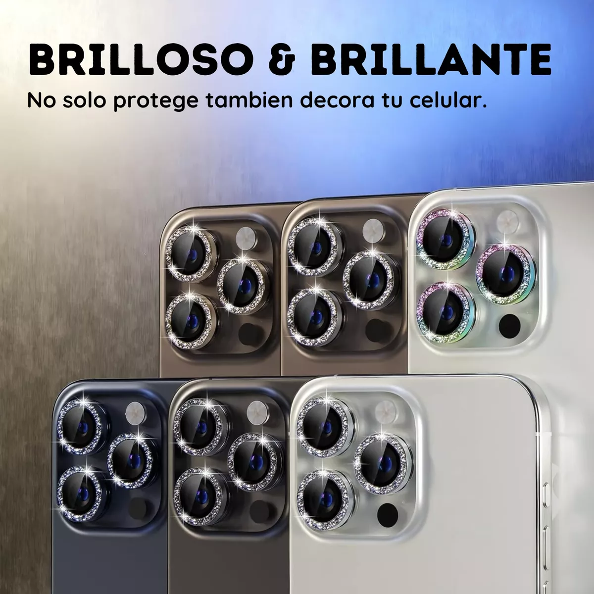 Mica Lente Cámara Glitter Diamantes Para iPhone Individual