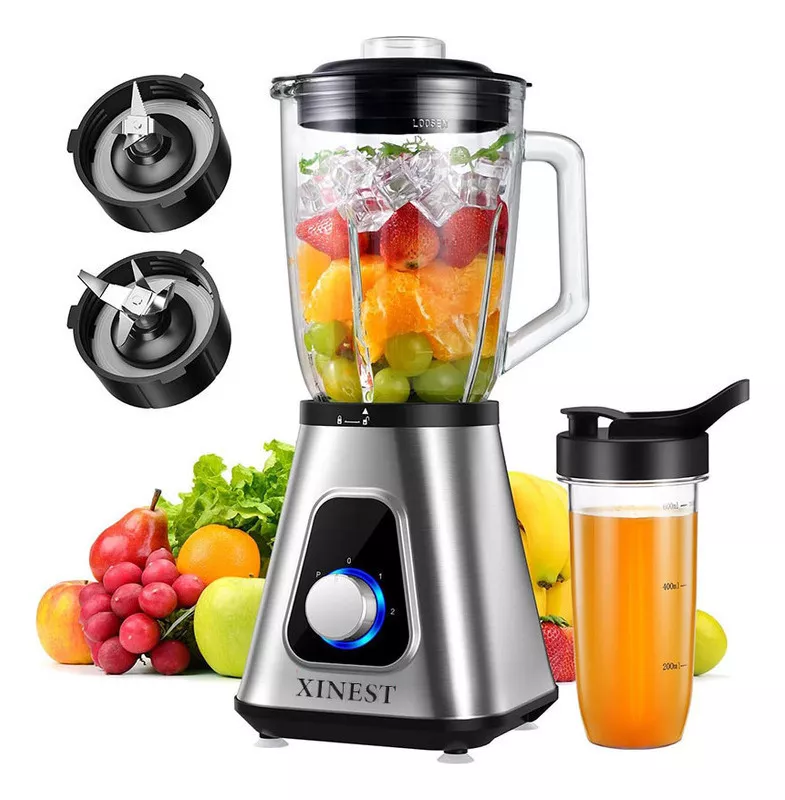 Licuadora Xinest SF701 Plateado 1.5 L Para Cocina Con Vaso Port&aacute;til 2 En 1 127V
