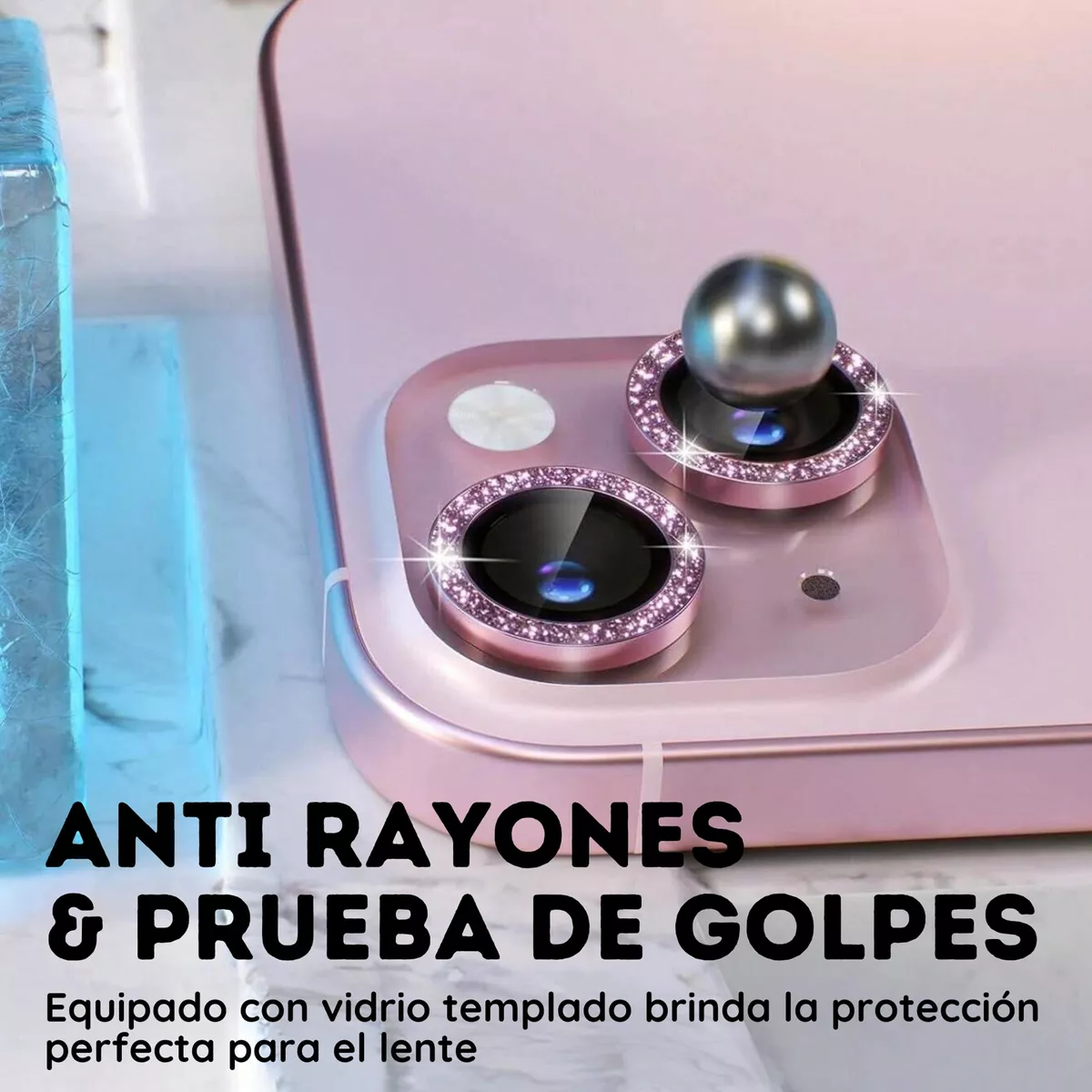 Mica Lente Cámara Glitter Diamantes Para iPhone Individual