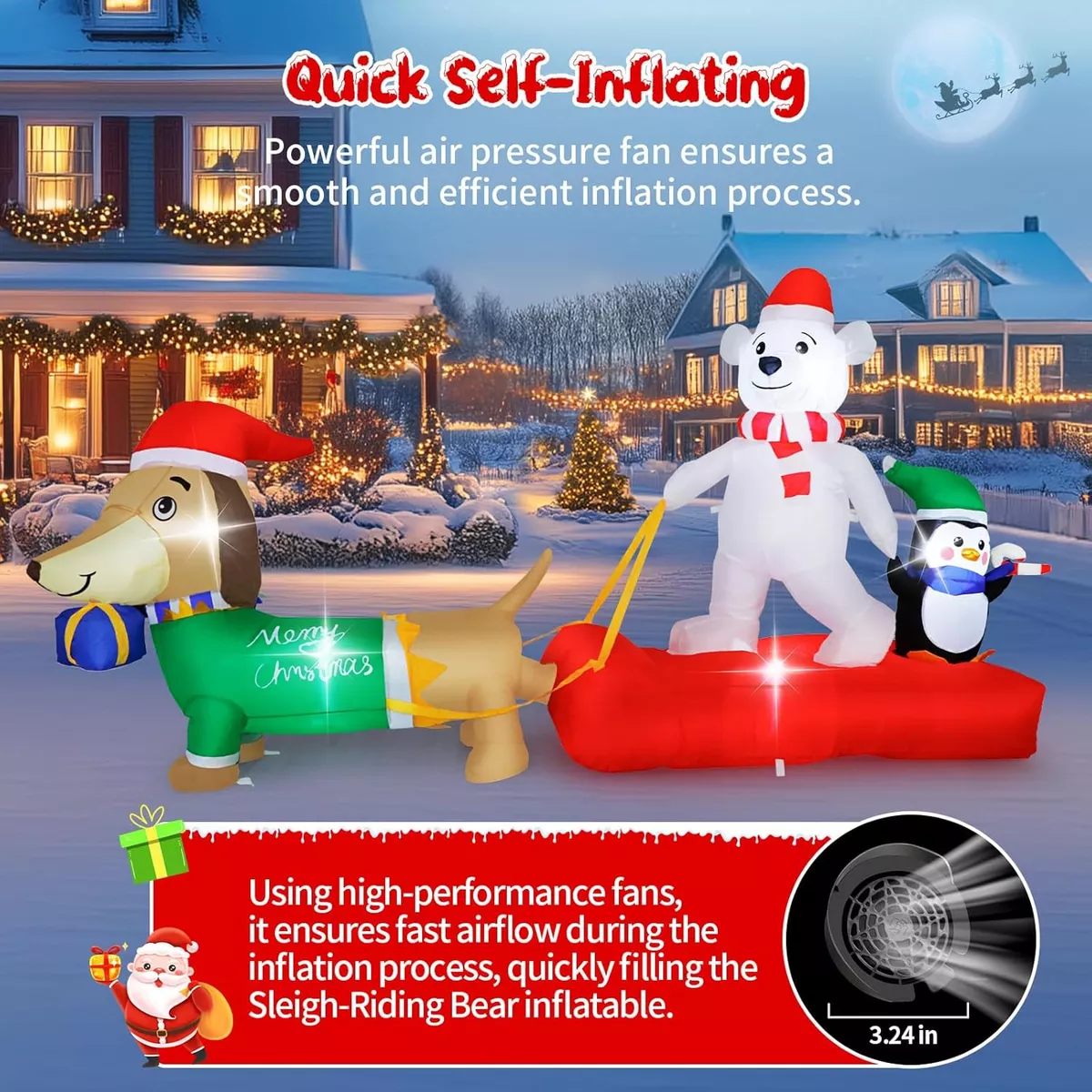 2.4m Oso Polar Inflable Navidad Trineo Para Perros Pingüinos