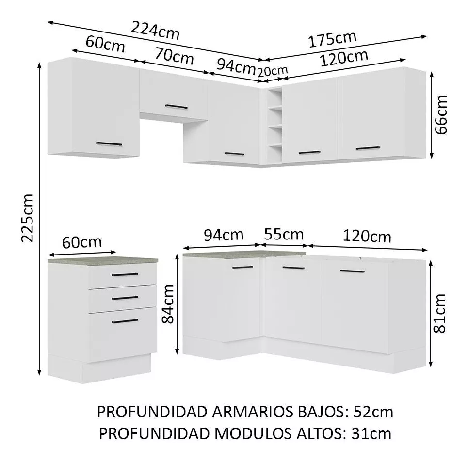 Mueble De Cocina Integral Esquinero 399cm Agata Madesa 02 B