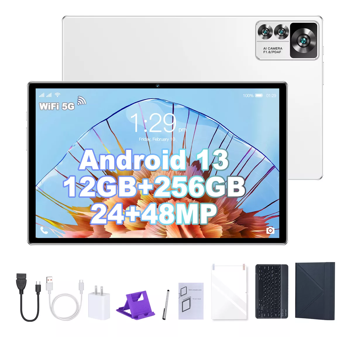 10.1'' Android 13 Tablet 12+256gb Con Teclado Funda 5g Wifi