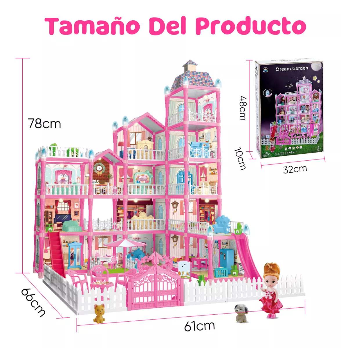 Casita Casa Muñecas Led Con Muebles Castillo Princesa 374pzs
