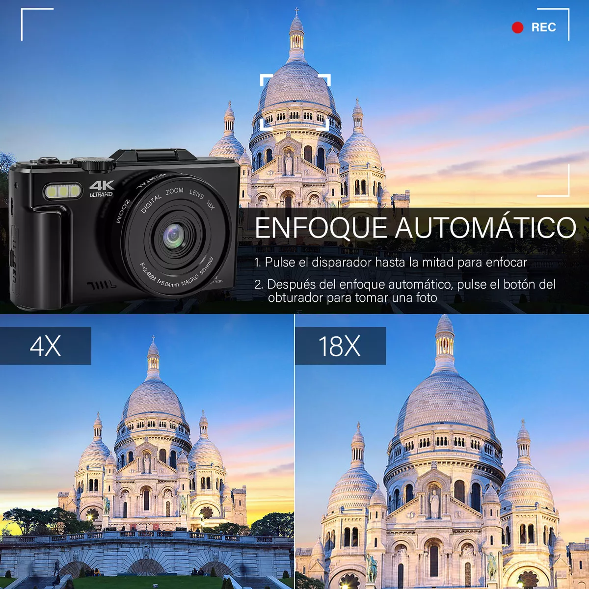 Cámara Digital 4k 64mp Cámara Vlog Con Tarjeta Sd, 2 Pilas Cámara Digital 4k 64mp +32gb Webcam Filtros Principiantes