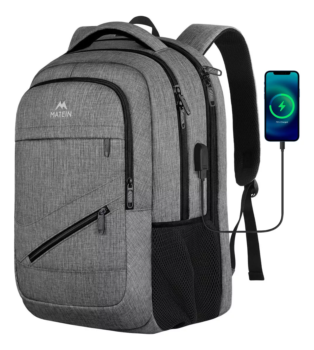 Mochila De Viaje, Mochila Para Laptop 17 Pulgadas, Mochila Para Hombres, 30l Capacidad, Antirrobo y Impermeable Matein 1035 color Negro 30L