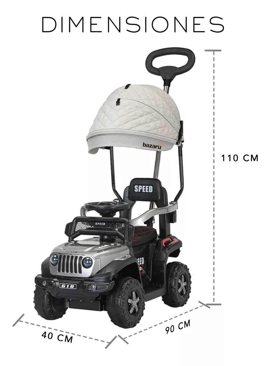 Carrito Montable Sombrilla Push auto Luces Y Sonido Niño