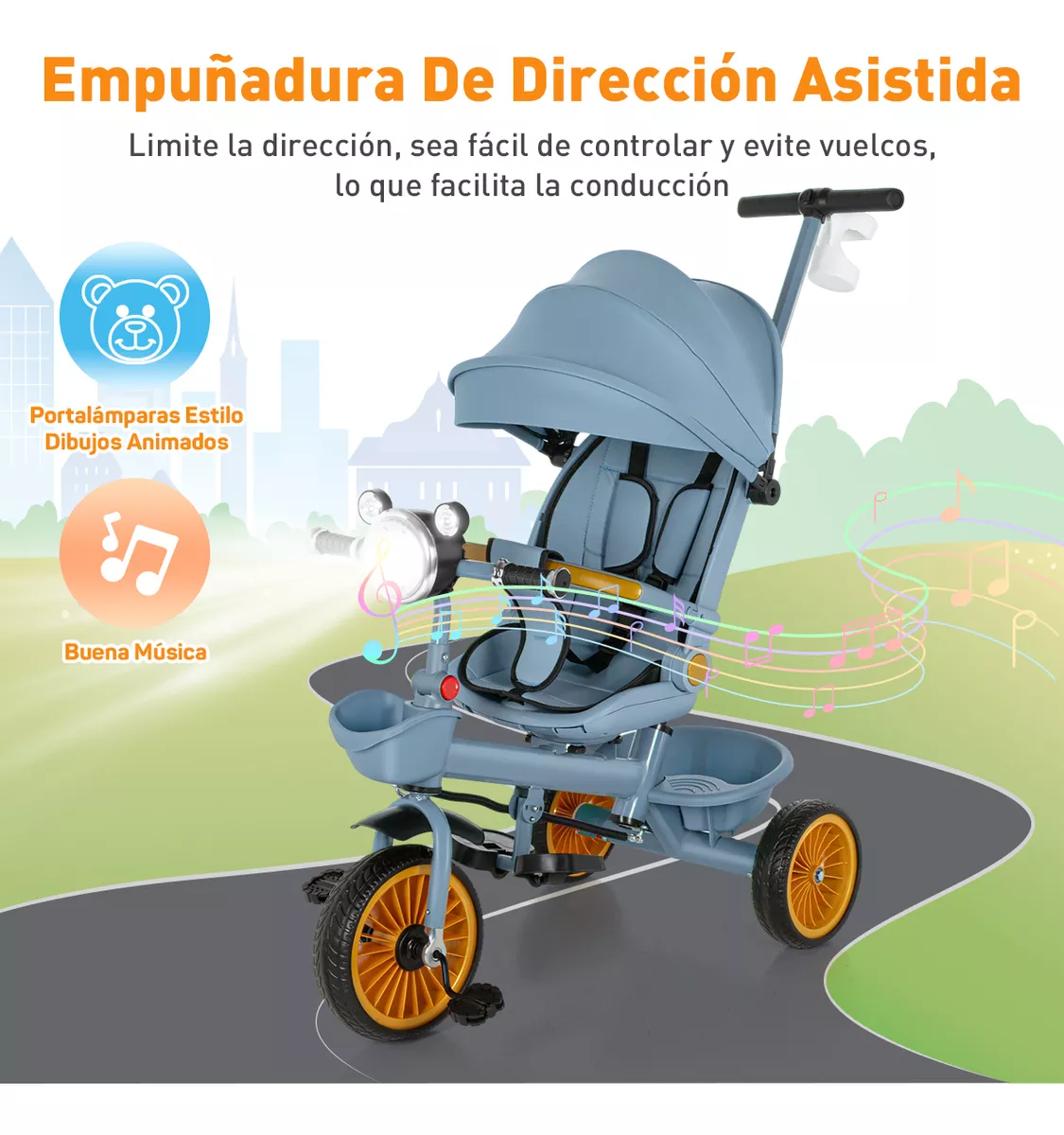 Triciclo Carriola Bicicleta Gira 360° Reclinable Para Niños