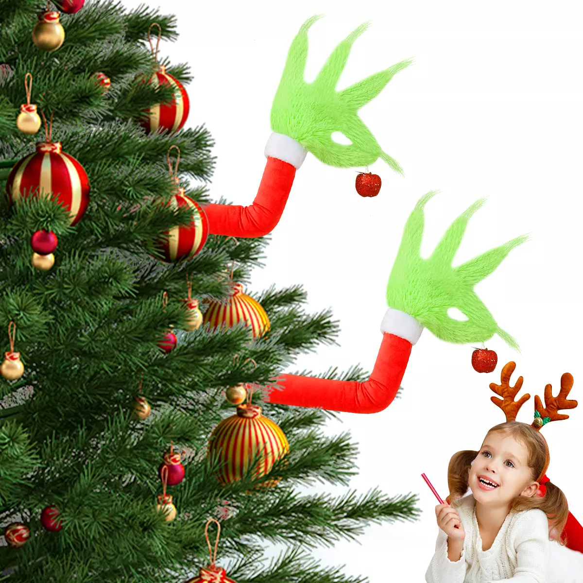 Adorno Navide&ntilde;o Para Decoraci&oacute;n De &Aacute;rbol 2 Manos Grinch