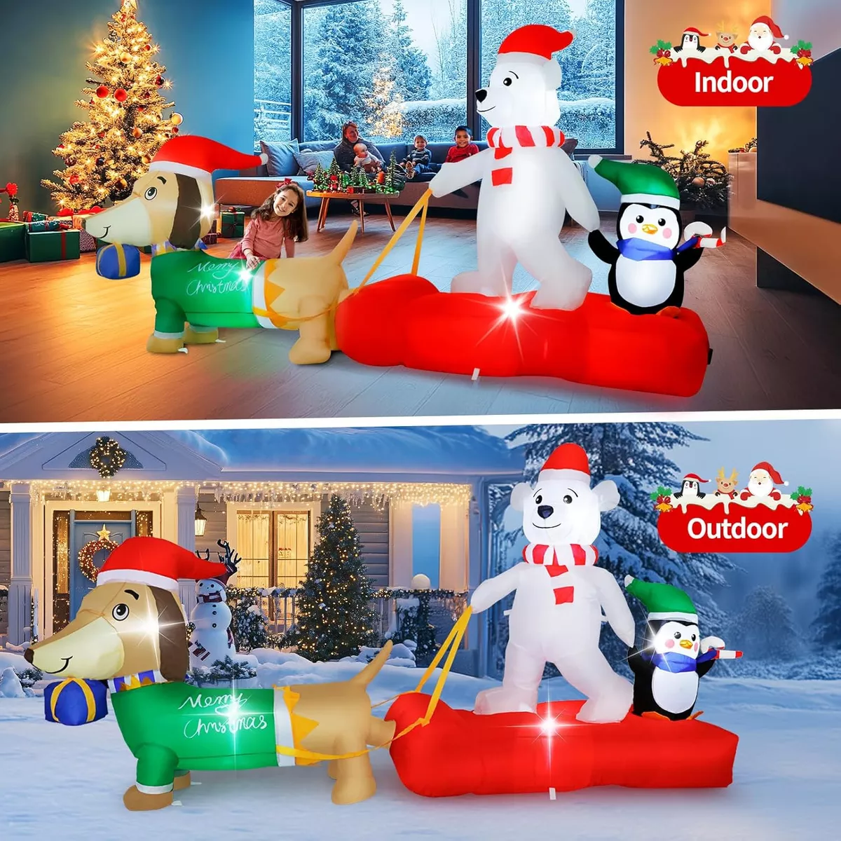 2.4m Oso Polar Inflable Navidad Trineo Para Perros Pingüinos