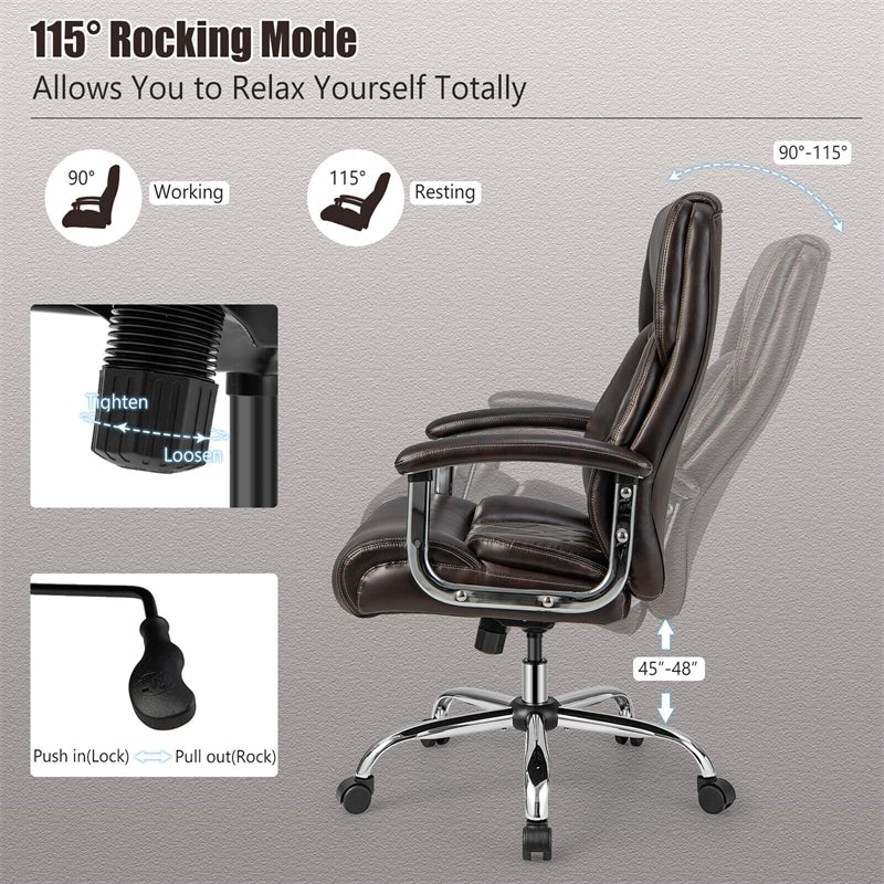 Silla de oficina giratoria de altura ajustable de 500 libras, silla de escritorio para ordenador, silla ejecutiva de piel sintética con Base de Metal resistente