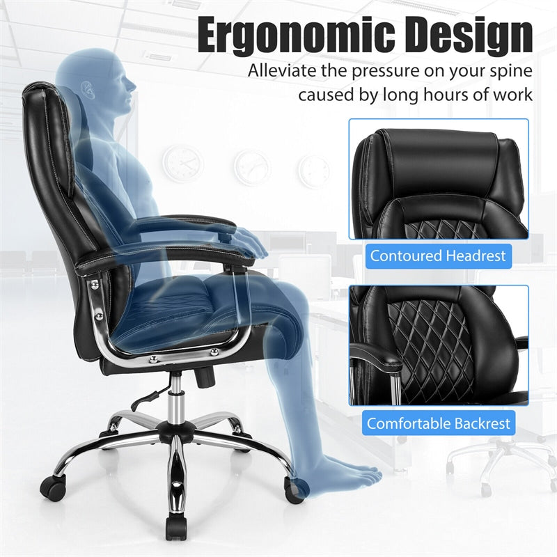 Silla de oficina giratoria de altura ajustable de 500 libras, silla de escritorio para ordenador, silla ejecutiva de piel sintética con Base de Metal resistente