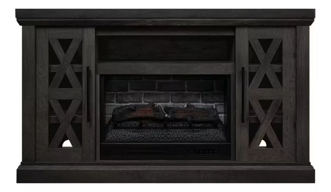 Mueble De Tv Con Chimenea Eléctrica Led 58'' Gris 5200btu