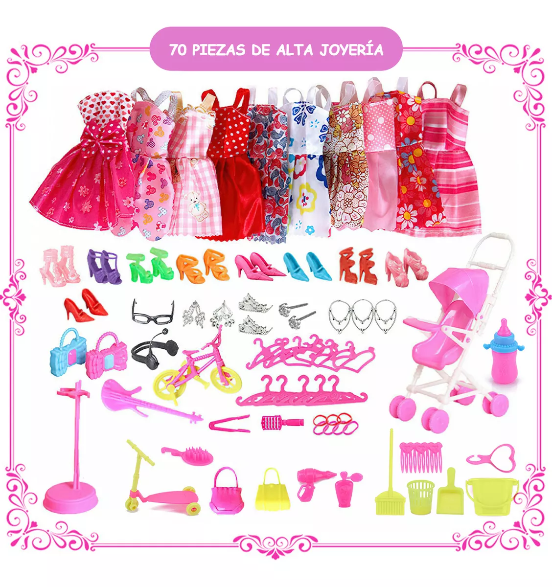 86pzs Muñeca Mueble Vestido Bolso kit Juguetes Para Niños
