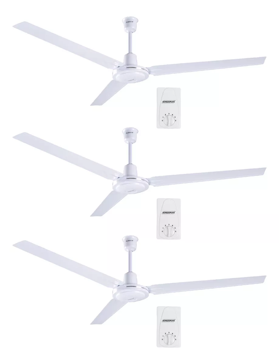 3 Pzs Ventilador De Techo 56" De Di&aacute;metro 65W 127V 3 Aspas Reforzadas Acero color Blanco 5 Vel Abanico Silencioso Sala Rec&aacute;mara Cocina Kingsman