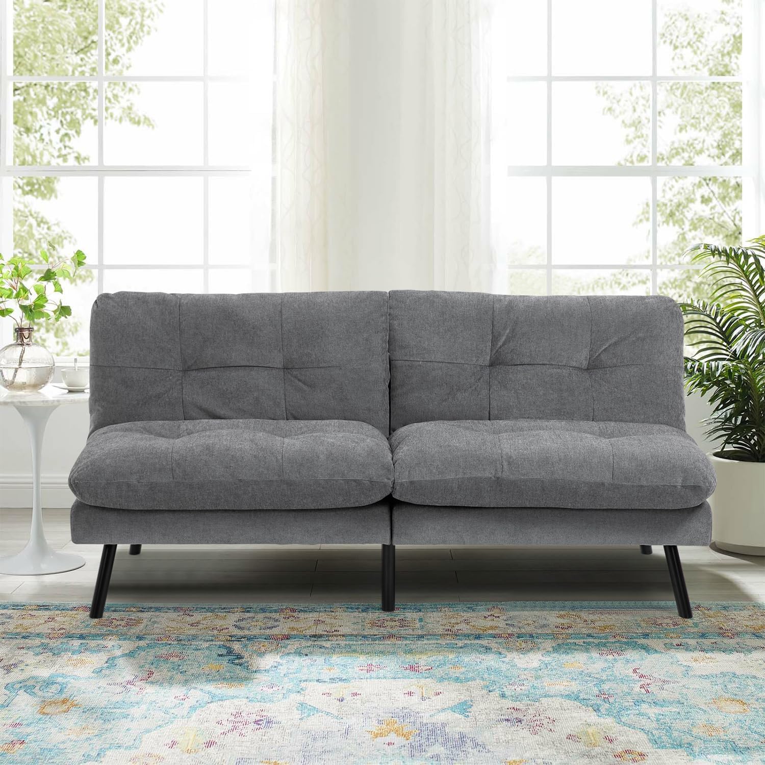 Sof&aacute; Cama de 2 Plazas, Sof&aacute; de Dos Usos Futon de Estilo Moderno, con Respaldo Doble Ajustable de 120 a 180 Grados, Salas de Estar y Dormitorios, Tela de Lino, Gris