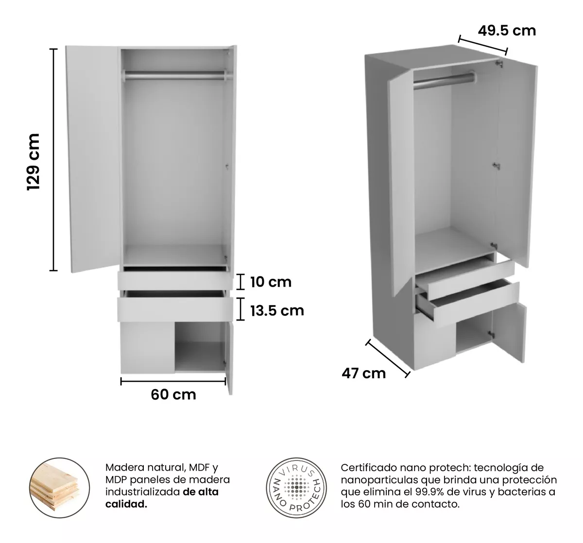 Amanta Muebles Mini Closet Con Tubo Y Puertas Abatibles