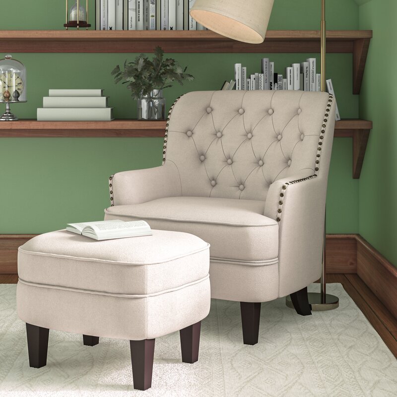 32” Wide Tufted Wingback Chair y Ottoman