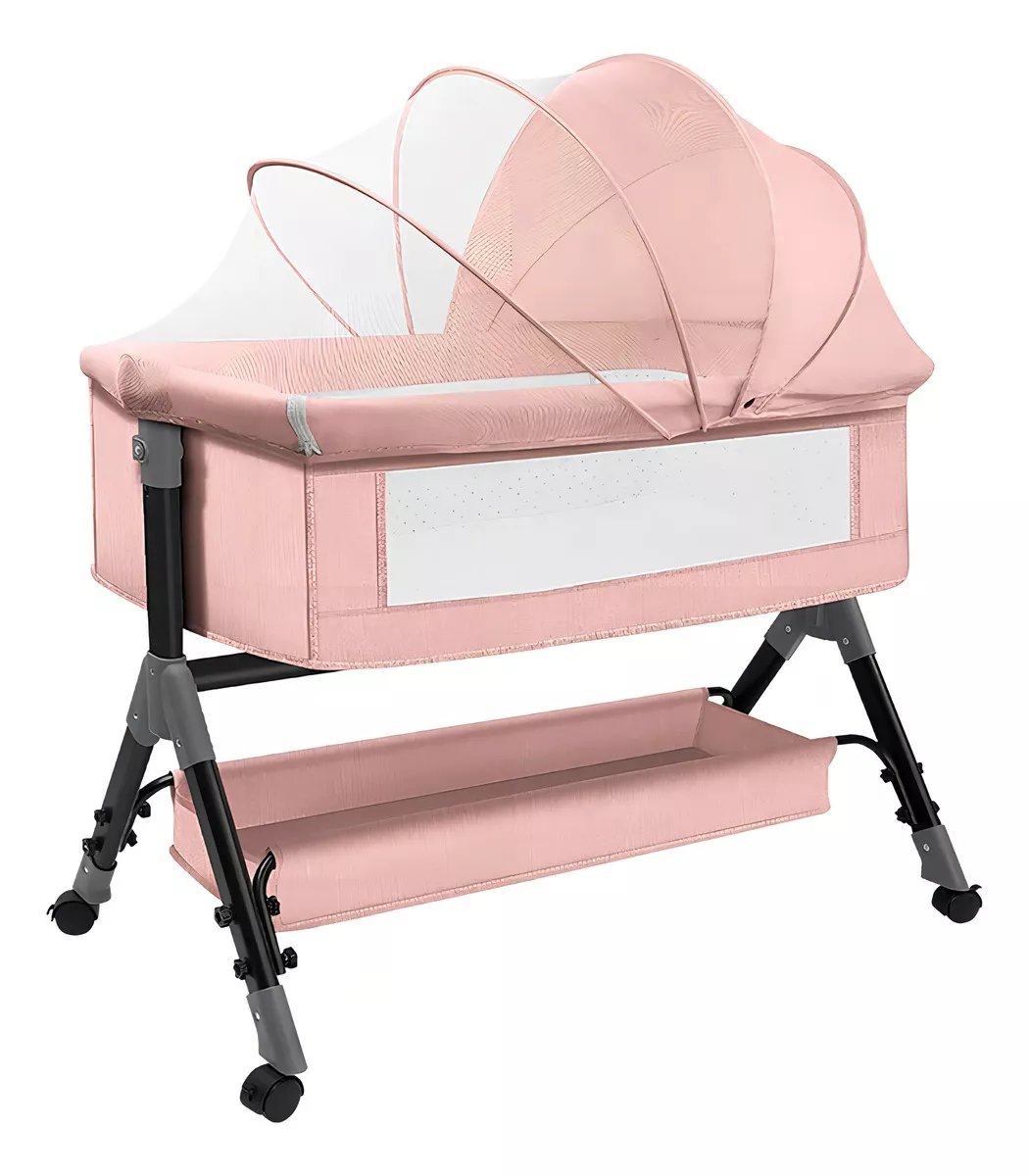 Cuna Mois&eacute;s Para Beb&eacute; Con Mosquitero color Rosa Dise&ntilde;o Oto&ntilde;o