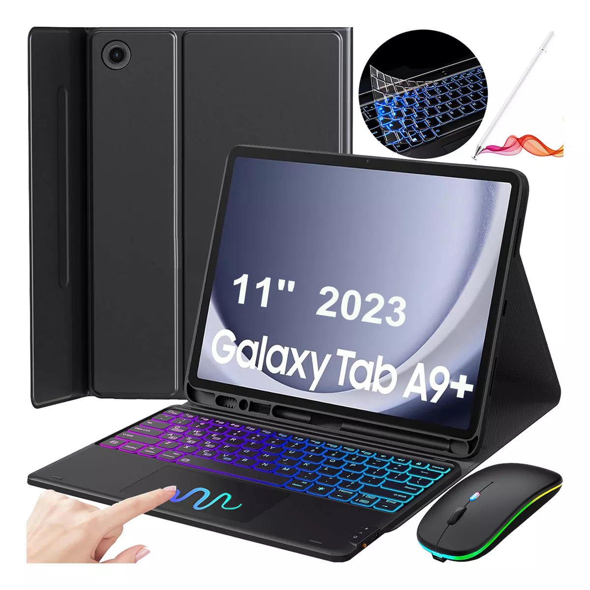 Funda+teclado Iluminado+mouse+lápiz Para Galaxy Tab A9+ Plus
