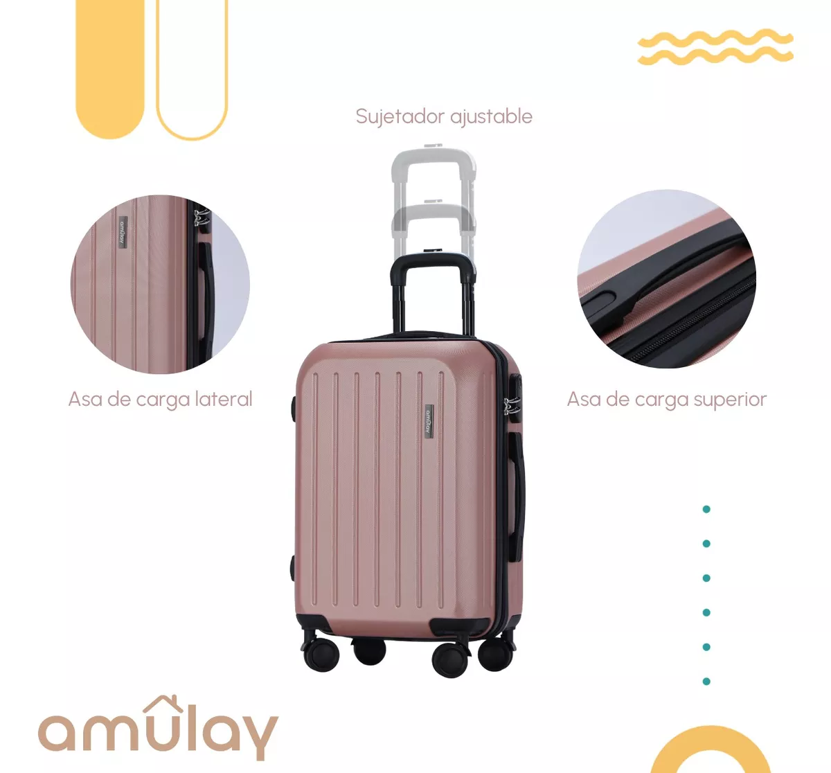 Maleta Mano Viaje Cabina Carry On Candado Ruedas 360° Amulay