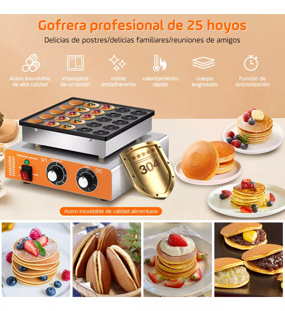 Máquina Eléctrica Industrial Mini Hotcakes 25pc Cronometrado