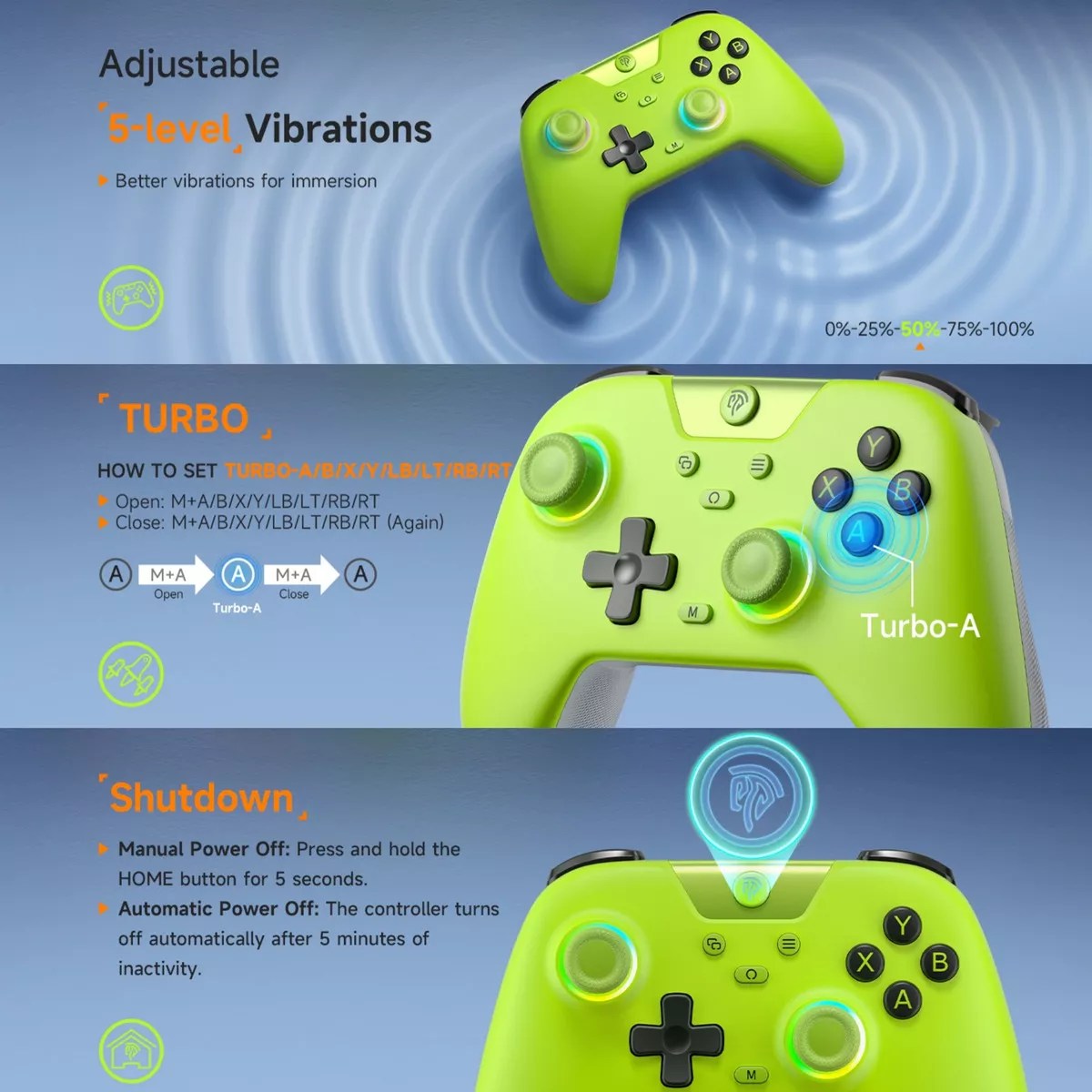 Easysmx X05 verde Control turbo Bluetooth Inalambrico Gamepad Para Nintendo Switch Pc Android iPhone Móvil,hall Joystick Y Hall Trigger,5 Niveles De Vibración Ajustable,Para Black Myth Wukong