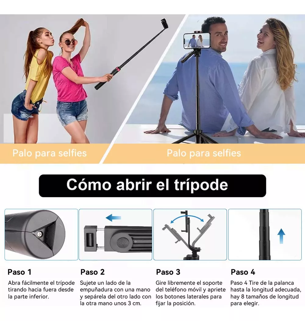 Tripode Celular Selfie Stick Bluetooth Control Remote 175cm