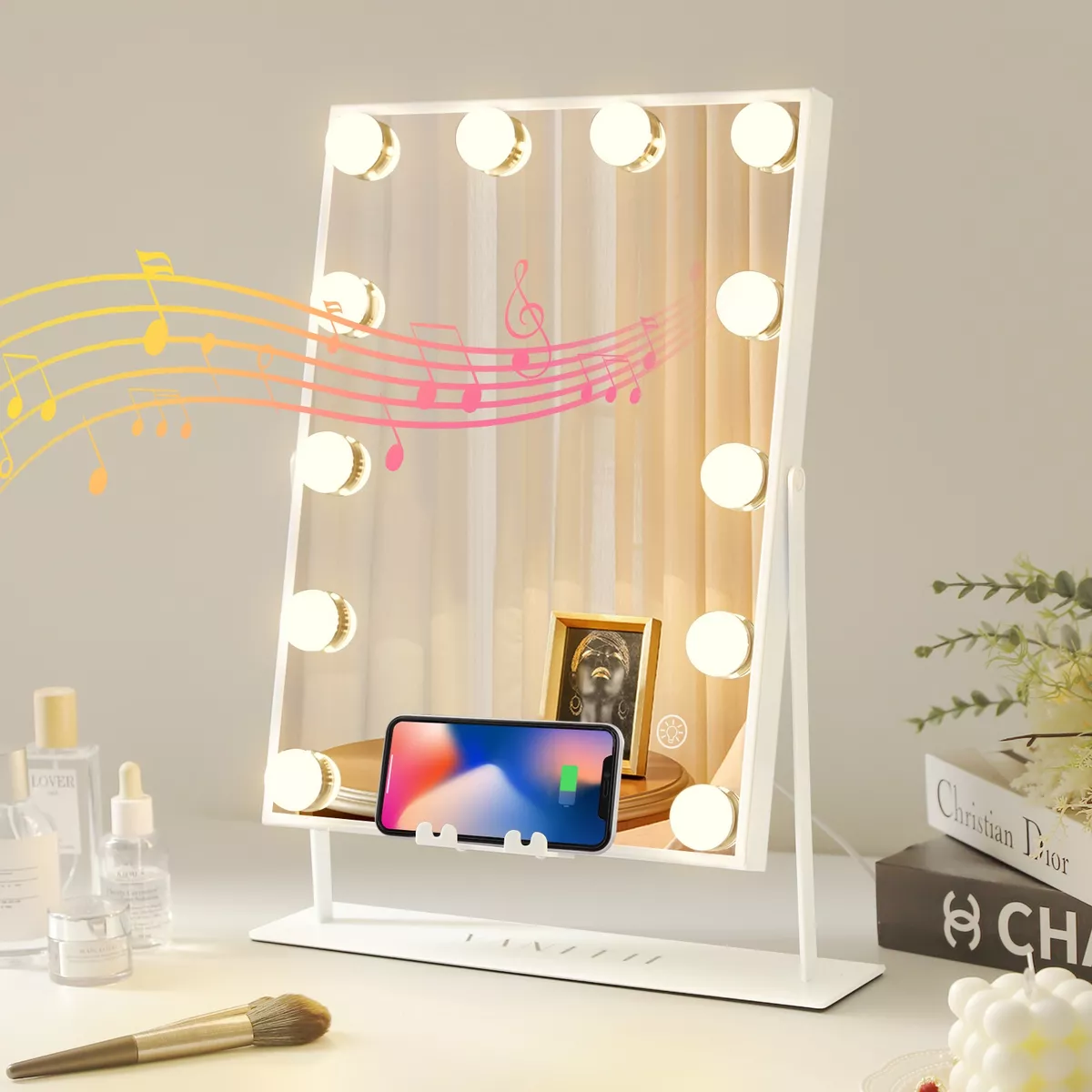 Espejo Maquillaje Vanitii Hollywood Bluetooth 12 Led Focos