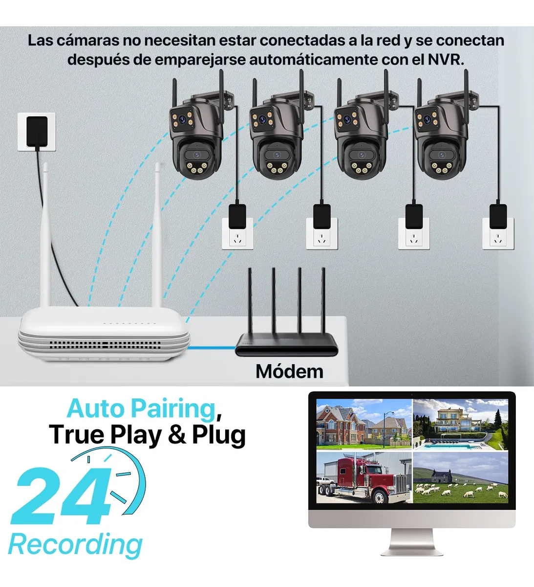 kit De Camaras De Seguridad Vigilancia Wifi 4 Camara 1tb Nvr