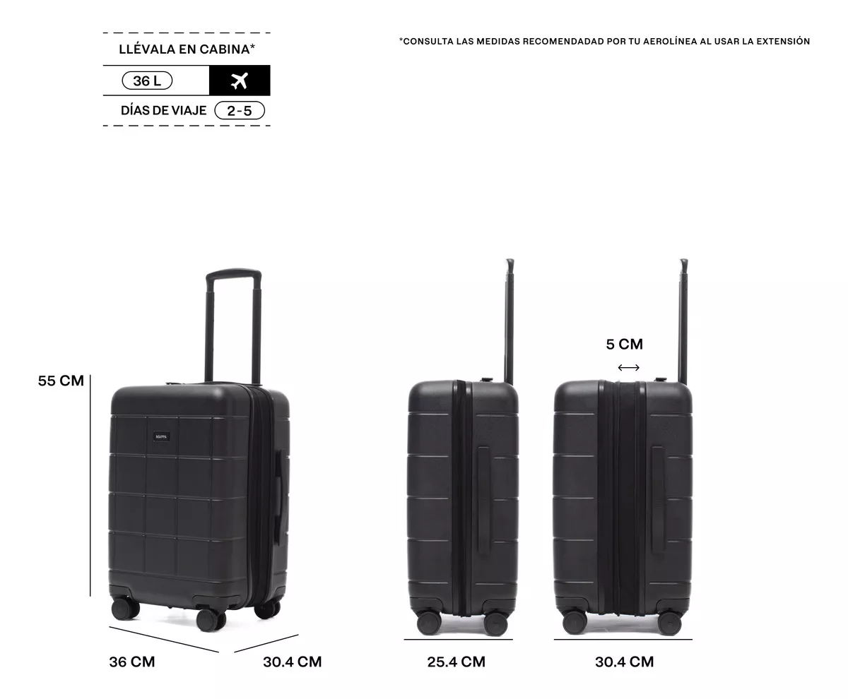 Maleta De Viaje Mappa Plus, Maleta De Mano Expandible, +10kg Negro