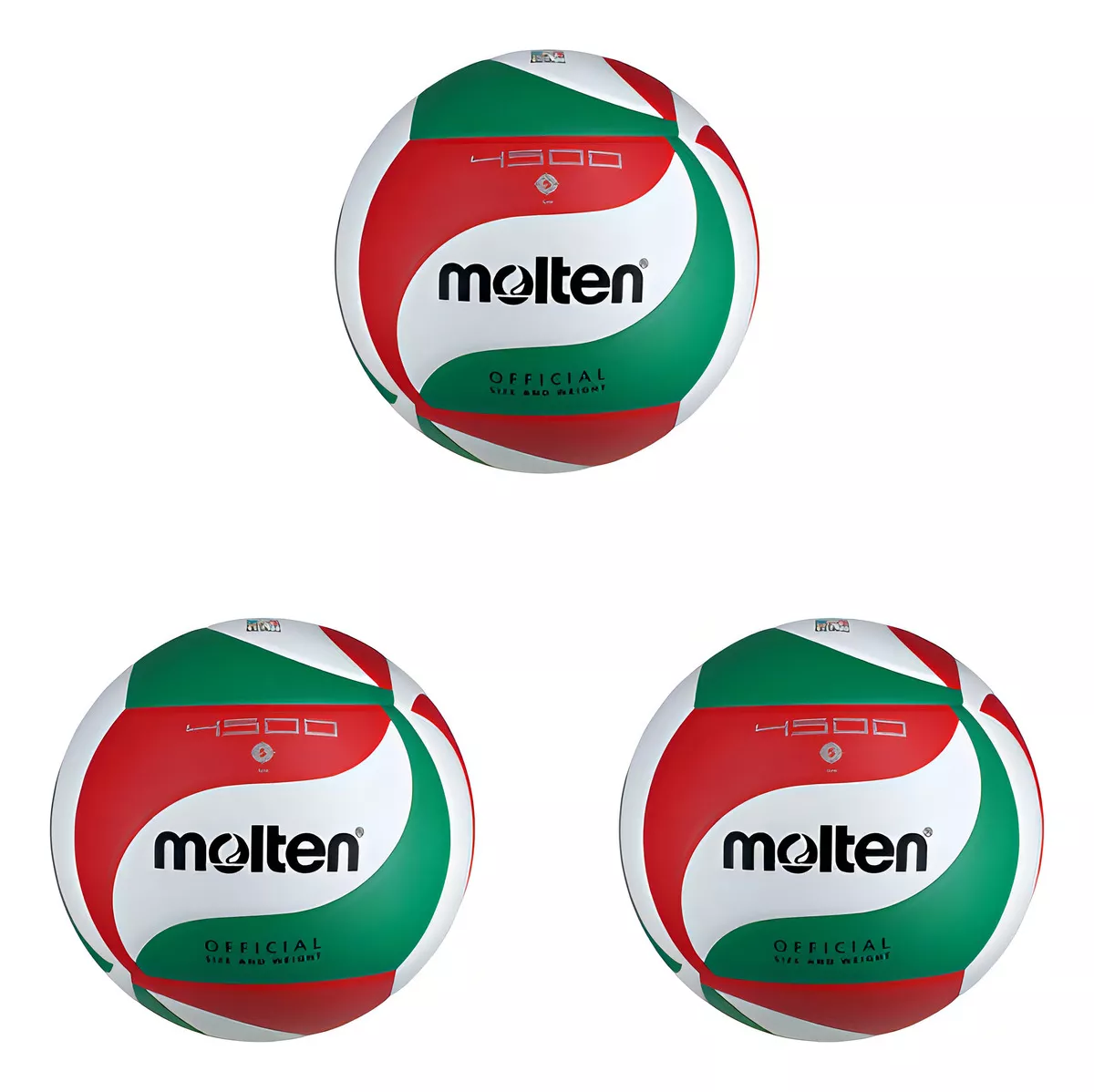 Paquete 3 Balones Molten Vm4500 Msi Voleibol Tricolor color Verde/blanco/rojo